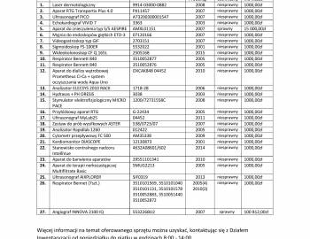 Ogłoszenie o sprzedaży sprzętów medycznych